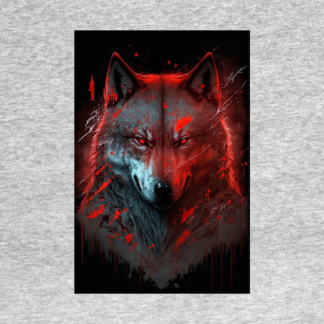 Handsome Wolf portrait with red glow by KoolArtDistrict